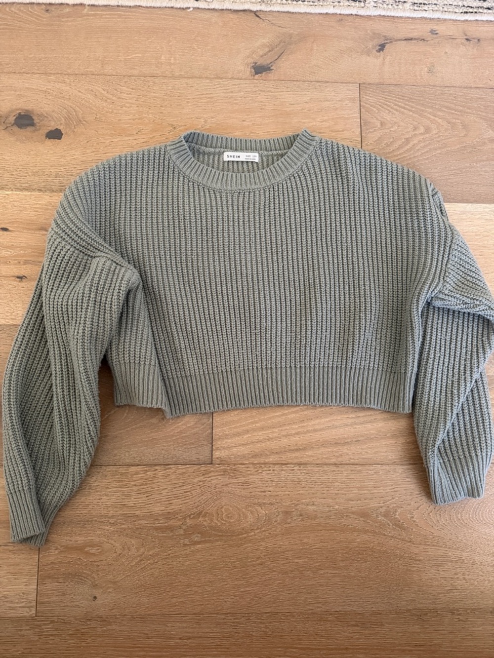 SHEIN Ribbed Cropped Knit Sweater in Sage